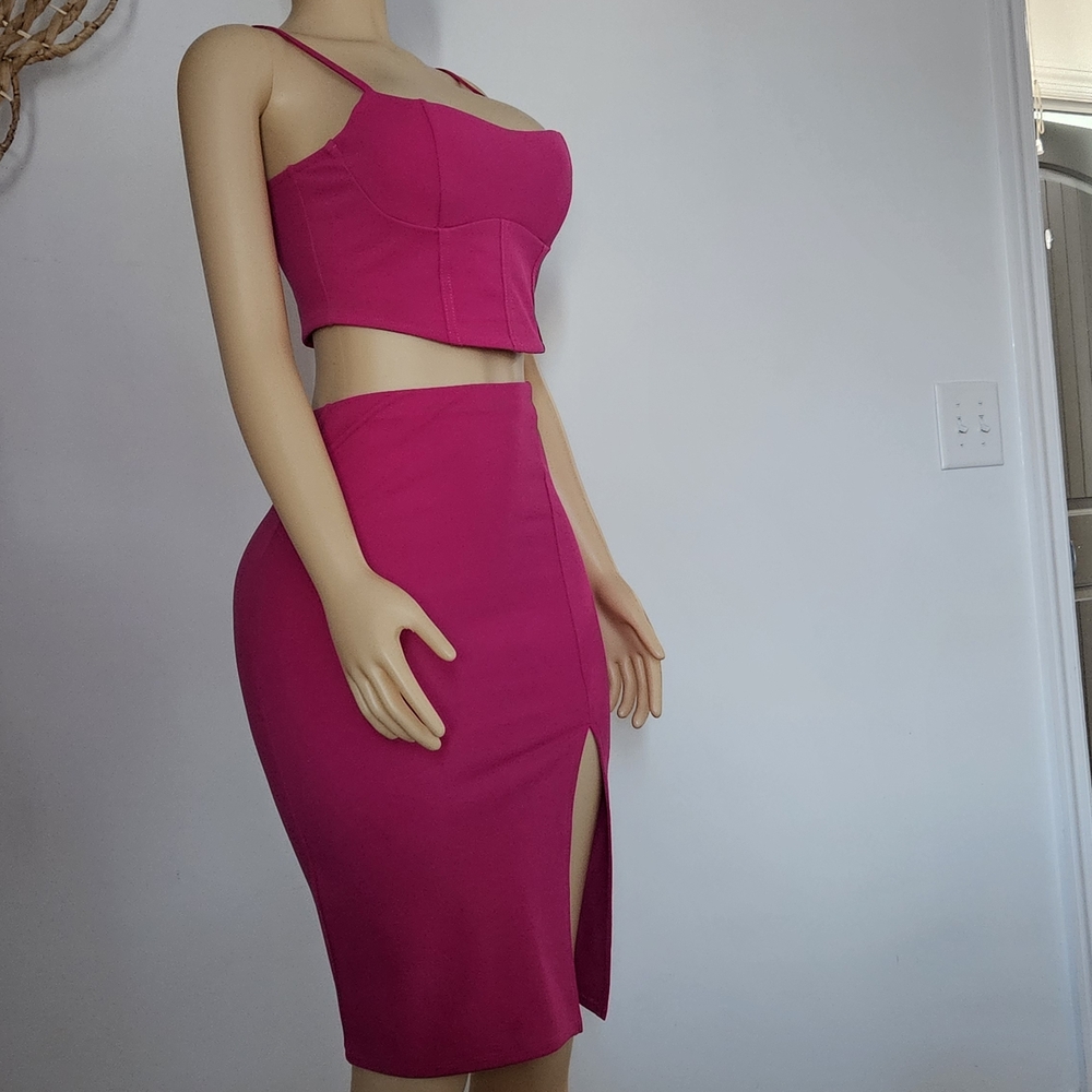 Pink Two-Piece Set with Skirt and Crop Top